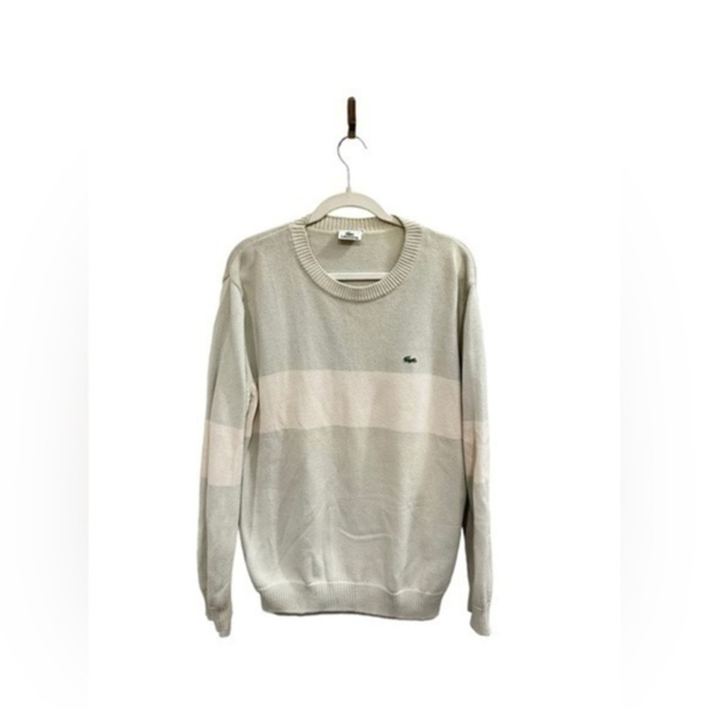 Lacoste Vintage Crewneck Pullover Sweater Light Gray and Cream Size XL